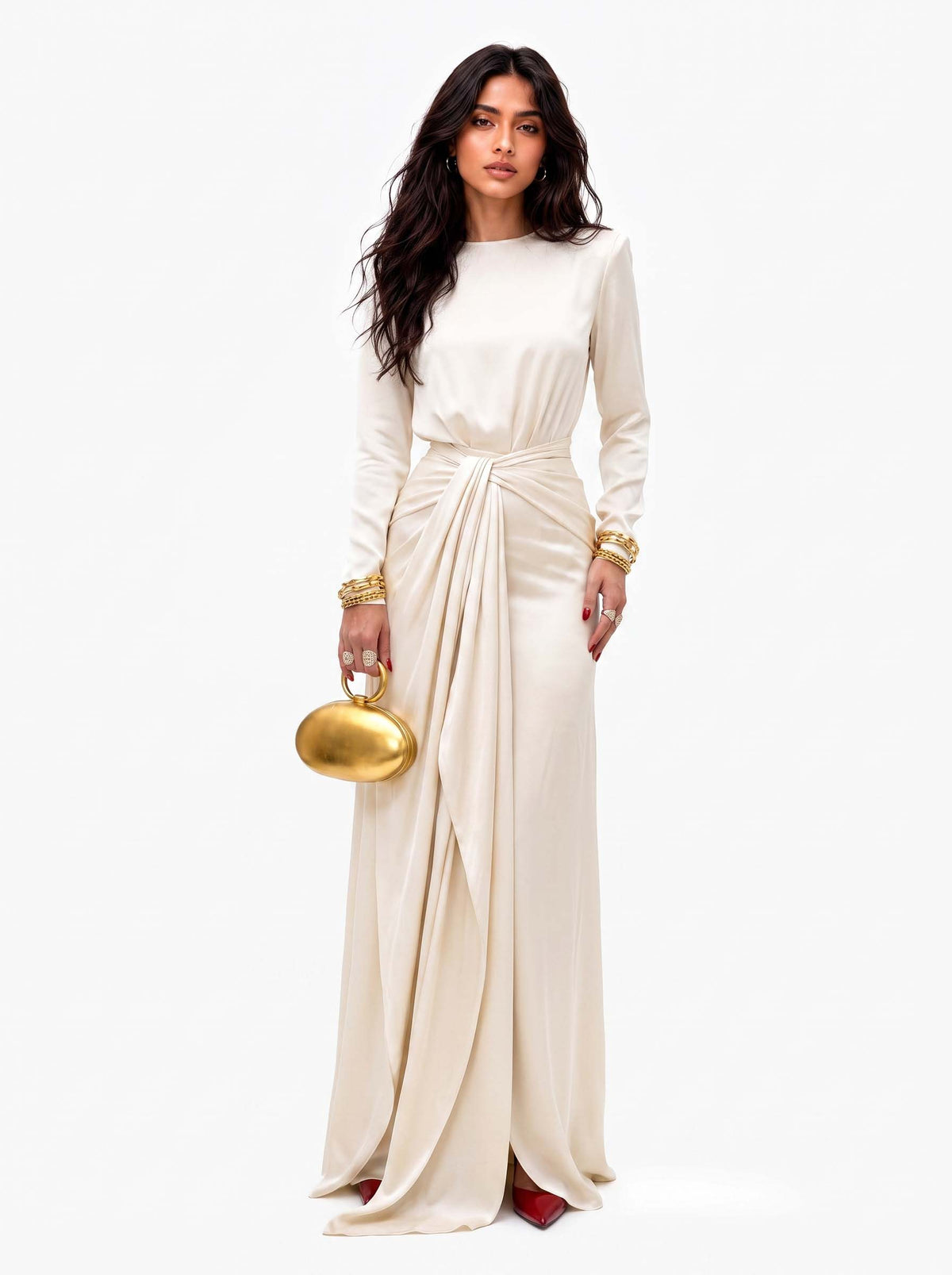 Elegant Maxi Satin Dress with Sophisticated Draping
