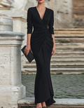 Pleated V-Neck Maxi Dress