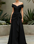 Off-the-Shoulder Pleated Satin Maxi Dress