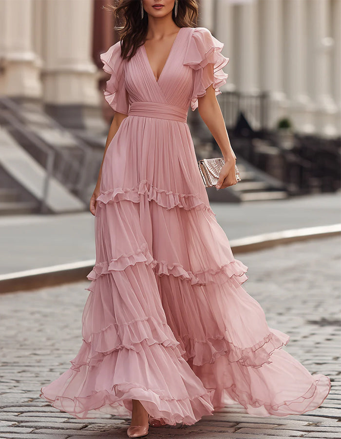 Chiffon Ruffled Hem Maxi Dress