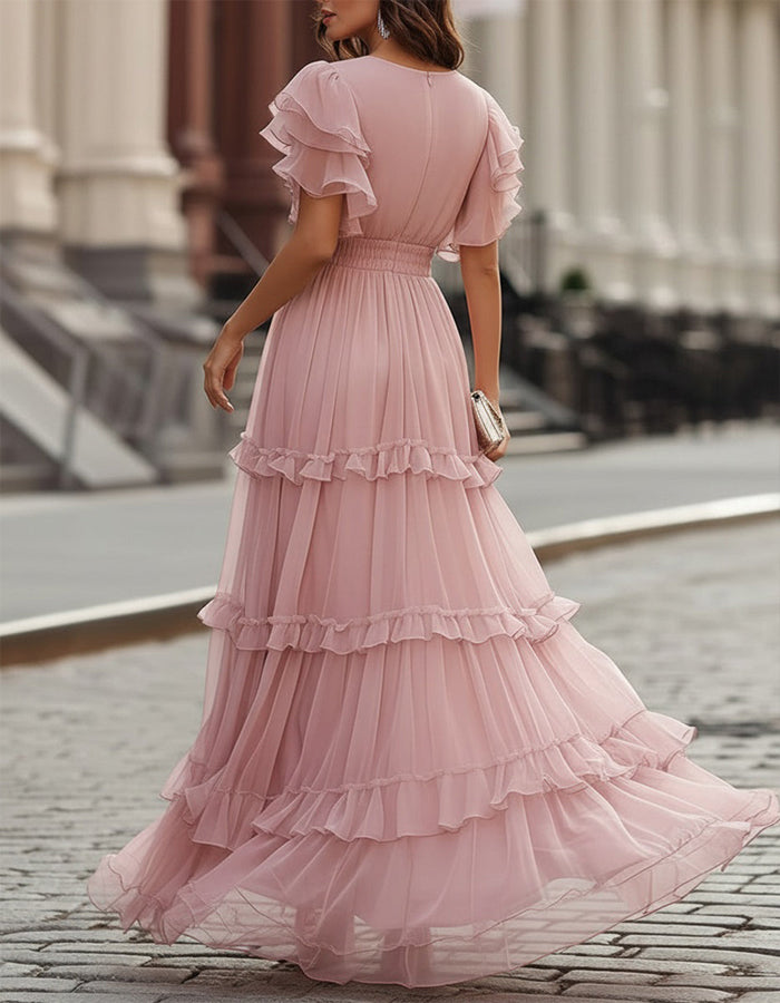 Chiffon Ruffled Hem Maxi Dress