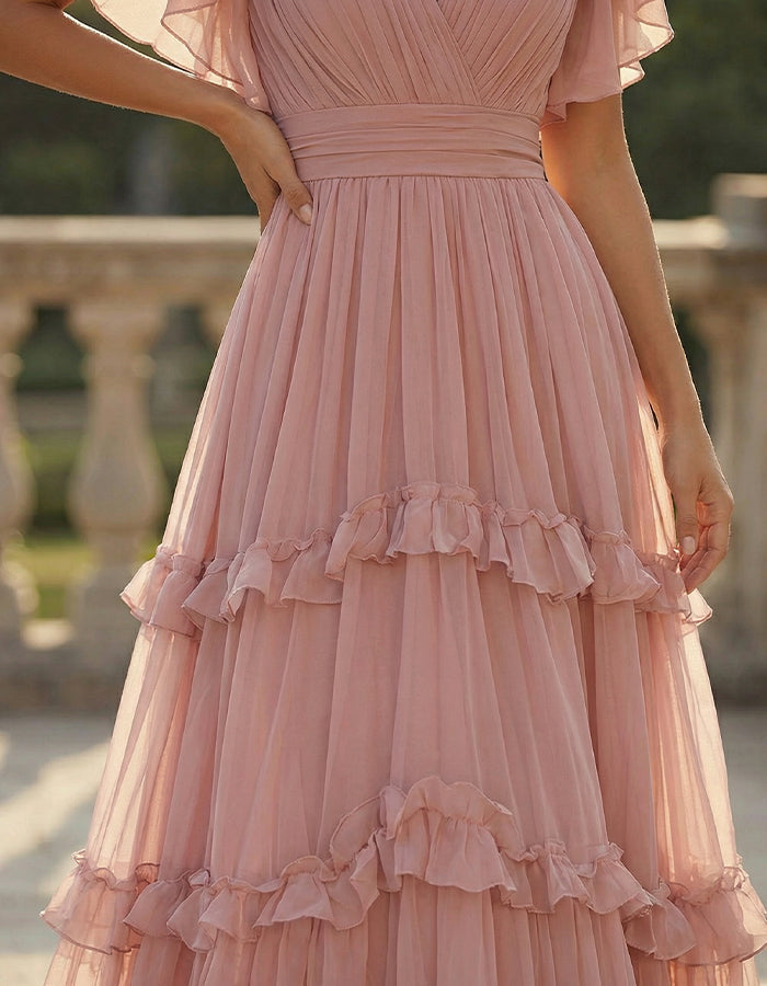 Chiffon Ruffled Hem Maxi Dress