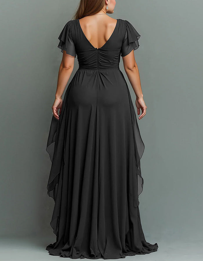 V-Neck Chiffon Maxi Dress with Beaded Waist