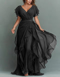 V-Neck Chiffon Maxi Dress with Beaded Waist