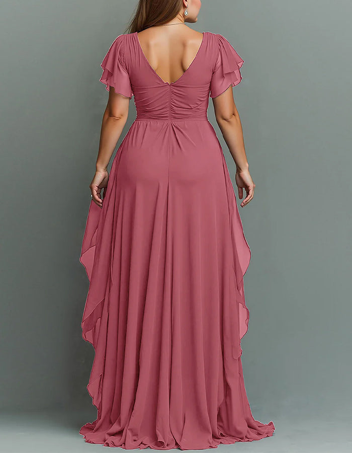 V-Neck Chiffon Maxi Dress with Beaded Waist