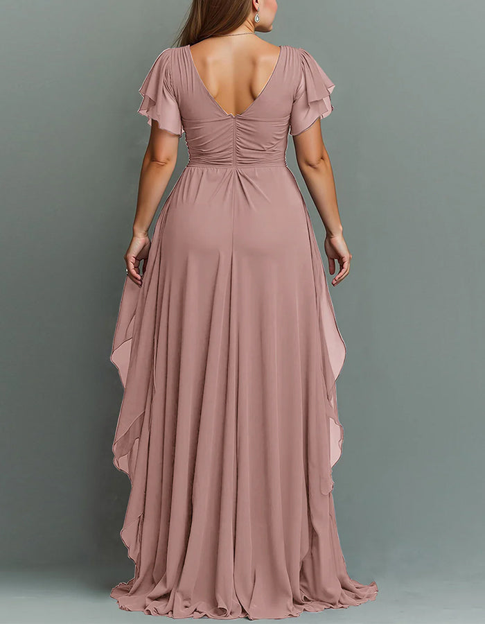 V-Neck Chiffon Maxi Dress with Beaded Waist