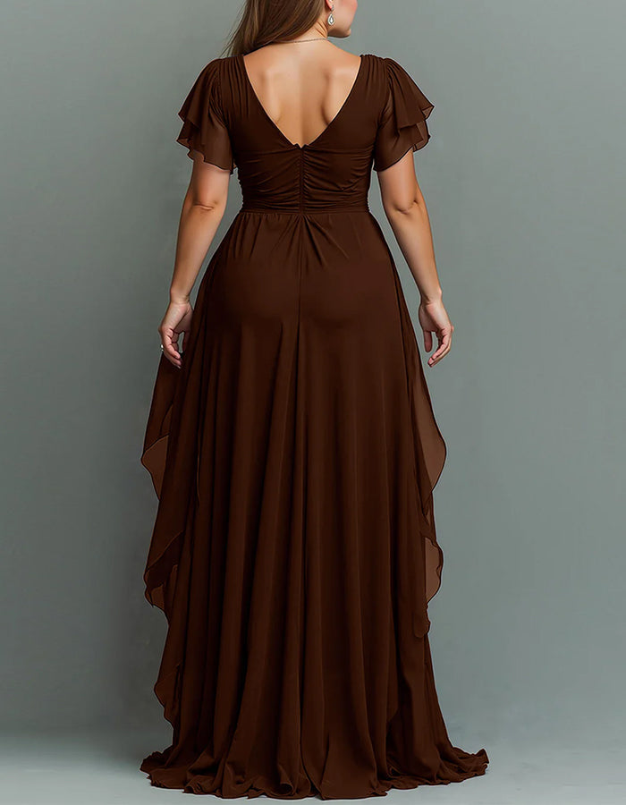 V-Neck Chiffon Maxi Dress with Beaded Waist