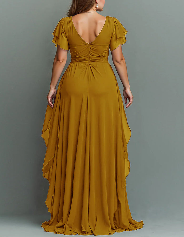 V-Neck Chiffon Maxi Dress with Beaded Waist