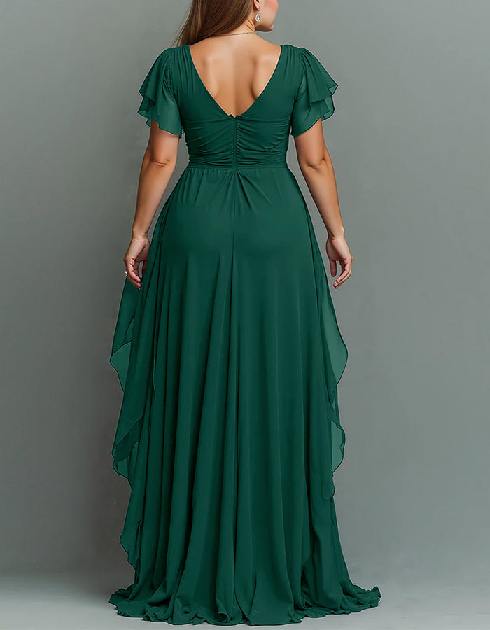 V-Neck Chiffon Maxi Dress with Beaded Waist