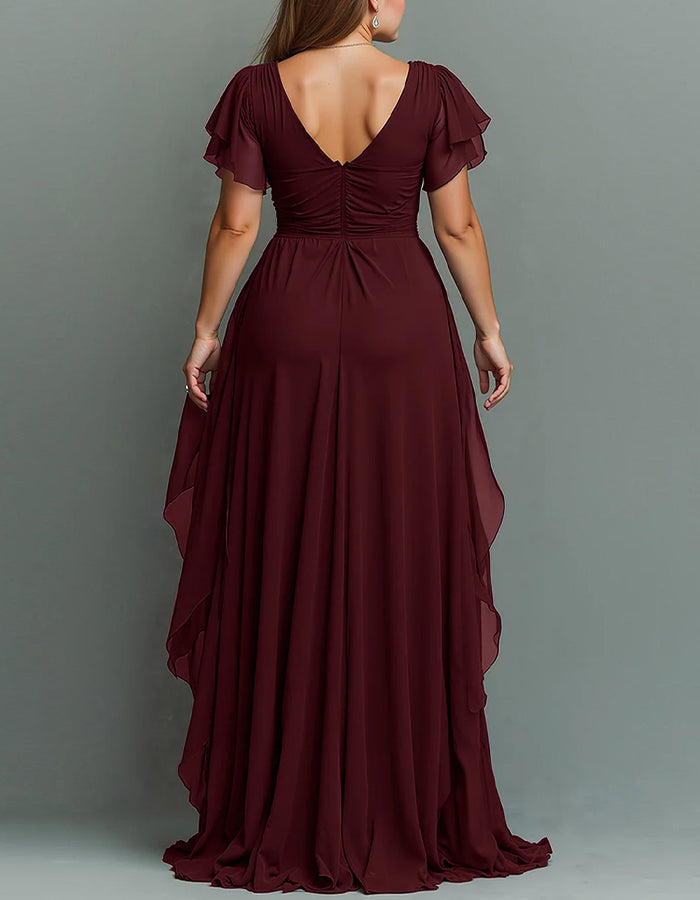 V-Neck Chiffon Maxi Dress with Beaded Waist