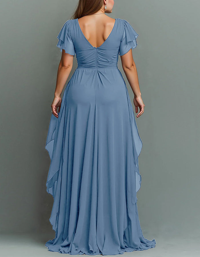 V-Neck Chiffon Maxi Dress with Beaded Waist