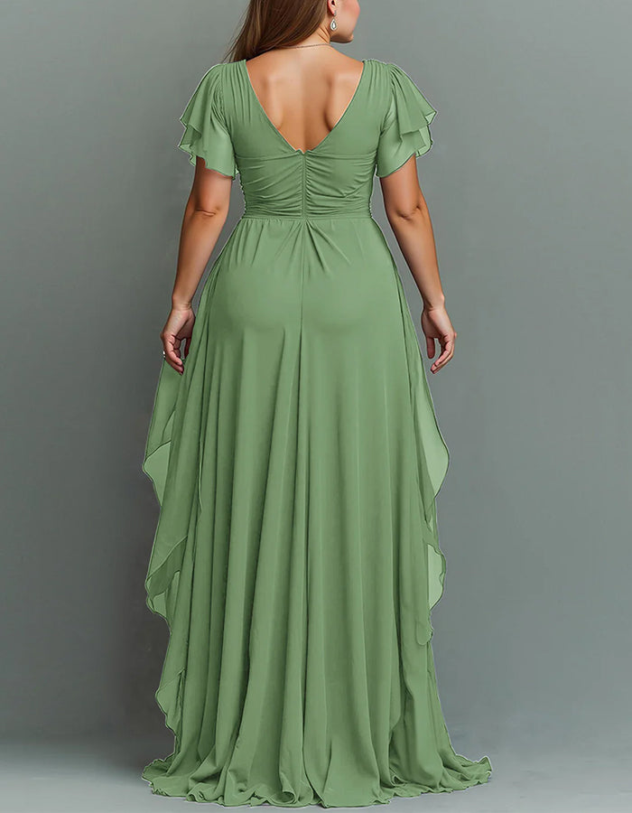 V-Neck Chiffon Maxi Dress with Beaded Waist