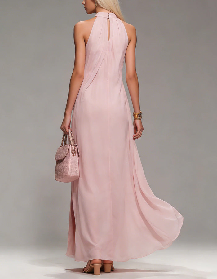 Halter Neck Chiffon Maxi Dress with Slits