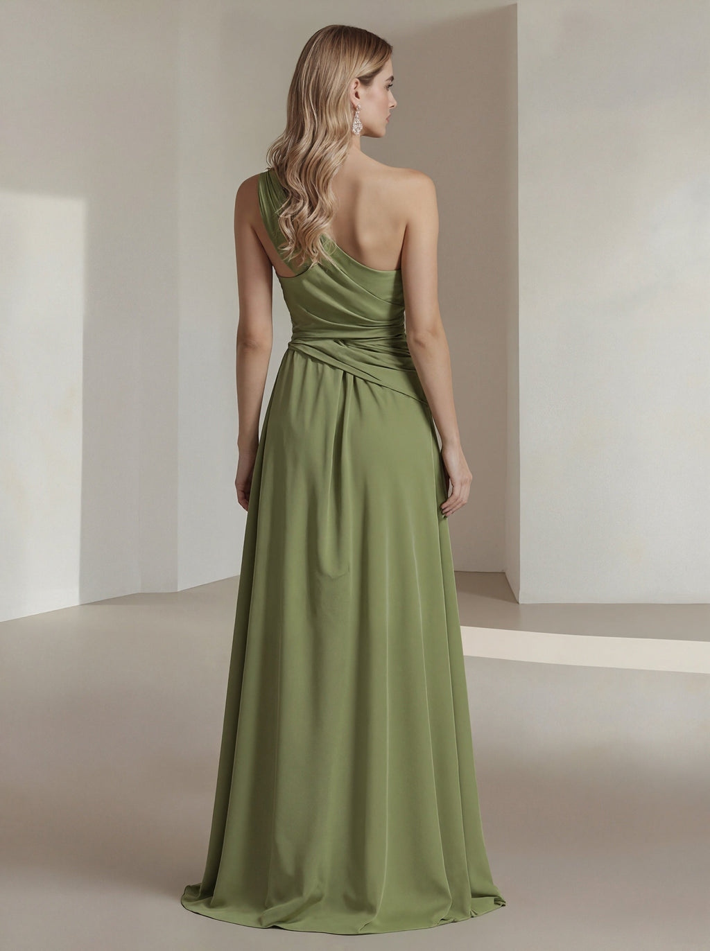 One-Shoulder Chiffon Maxi Dress with 3D Florals and High Slit