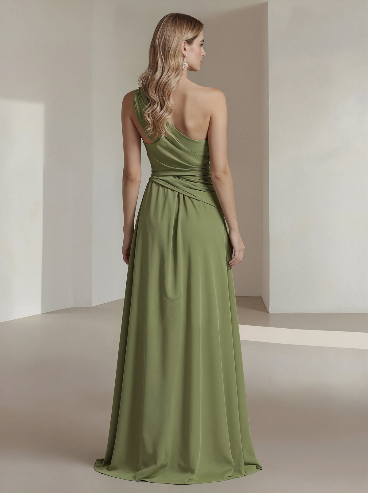 One-Shoulder Chiffon Maxi Dress with 3D Florals and High Slit