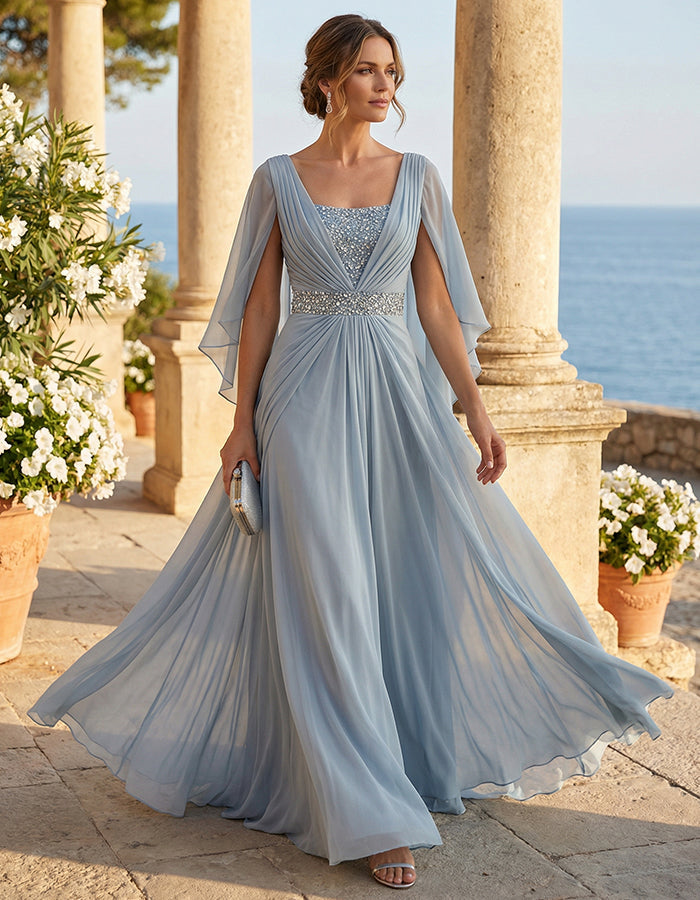 Chiffon Cape Sleeve Maxi Dress
