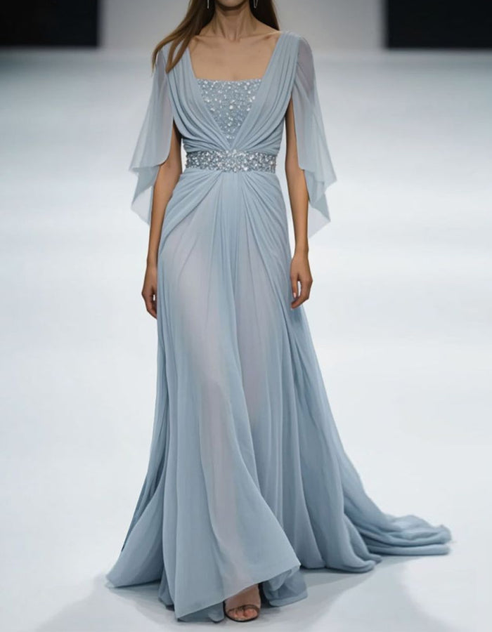 Chiffon Cape Sleeve Maxi Dress