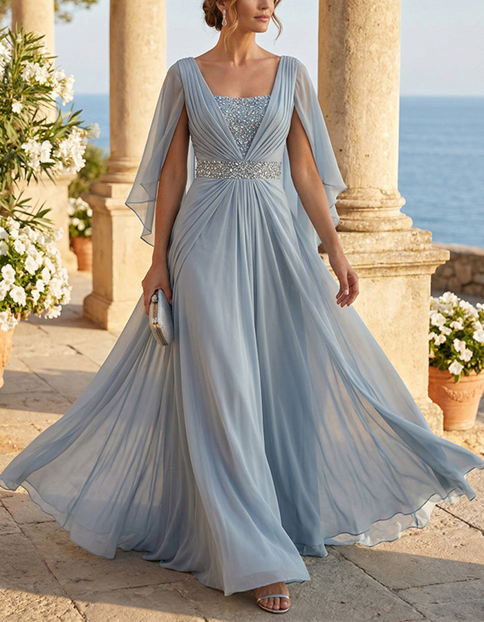 Chiffon Cape Sleeve Maxi Dress