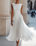 Draped Neck Chiffon Midi Dress
