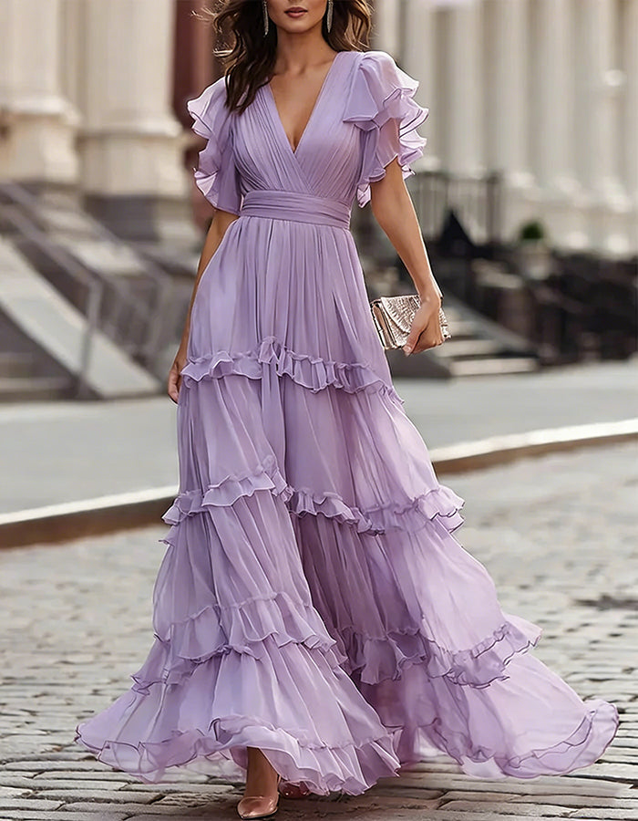 Chiffon Ruffled Hem Maxi Dress