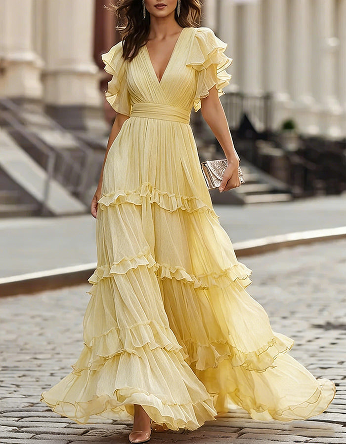 Chiffon Ruffled Hem Maxi Dress