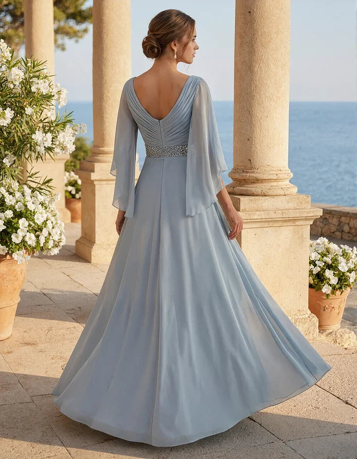 Chiffon Cape Sleeve Maxi Dress