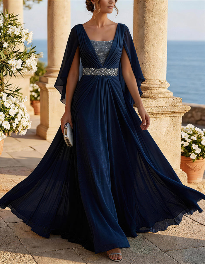Chiffon Cape Sleeve Maxi Dress