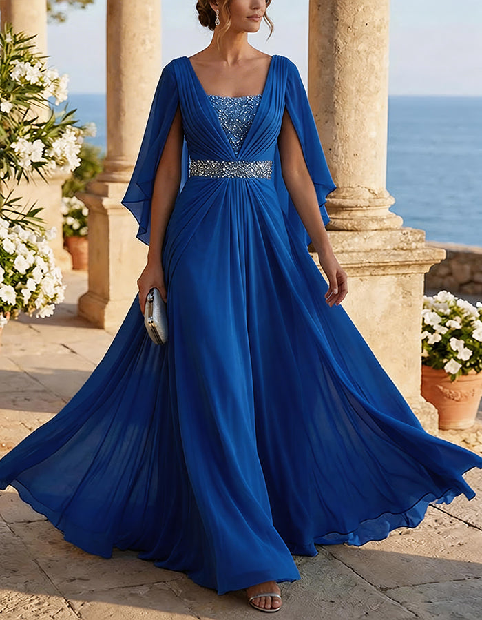 Chiffon Cape Sleeve Maxi Dress