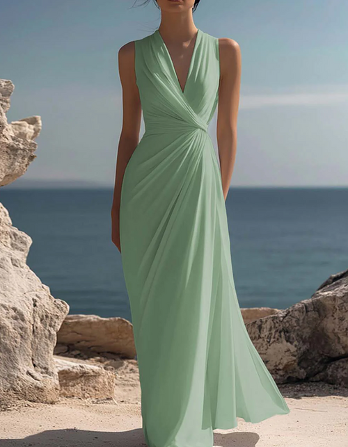 Chiffon V-Neck Maxi Dress