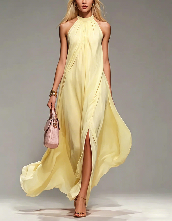Halter Neck Chiffon Maxi Dress with Slits