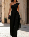 One-Shoulder Ruffled Wide-Leg Jumpsuit