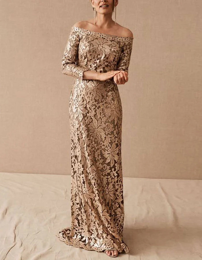 Solid Color Off-Shoulder Sequined Maxi Dress
