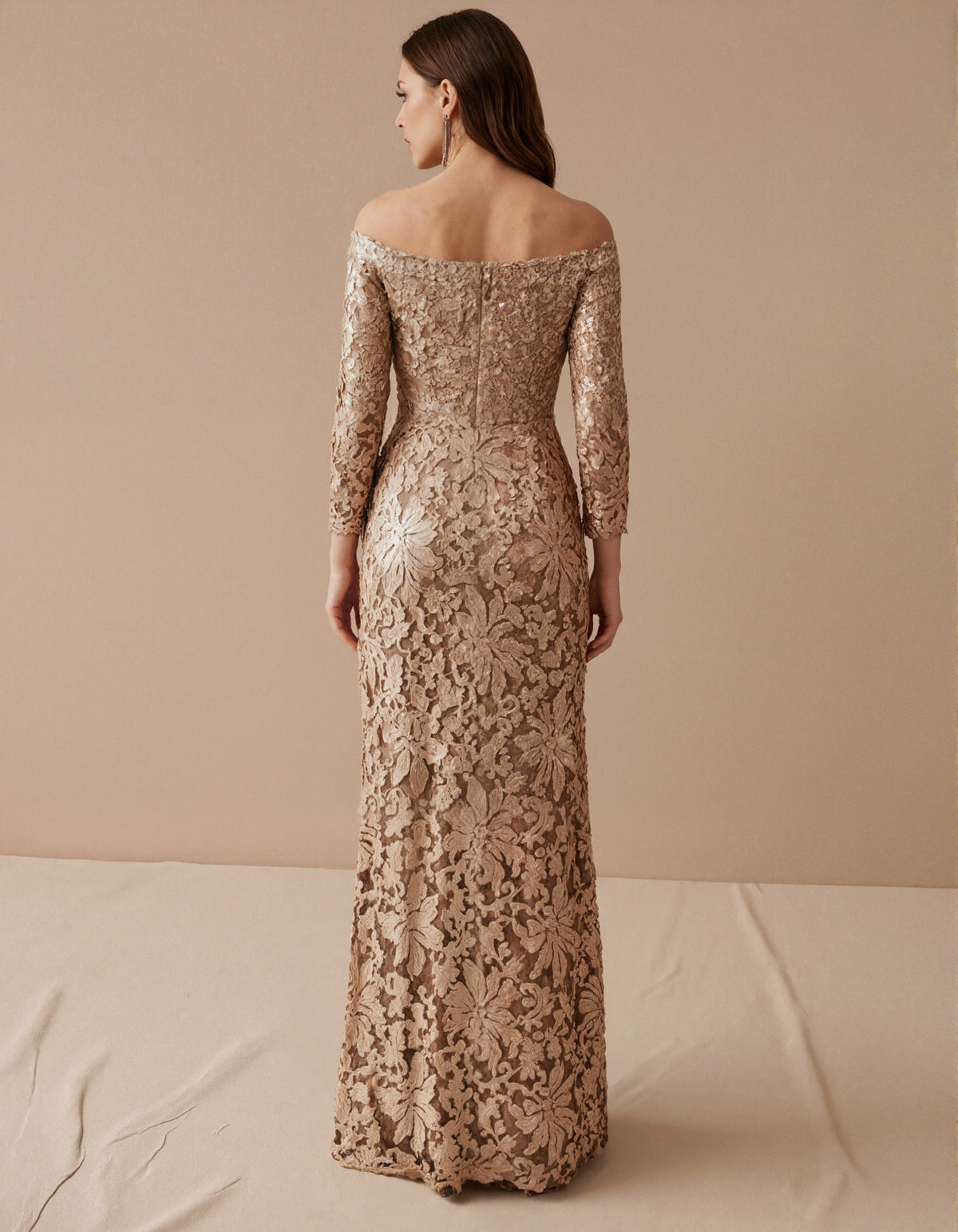 Solid Color Off-Shoulder Sequined Maxi Dress