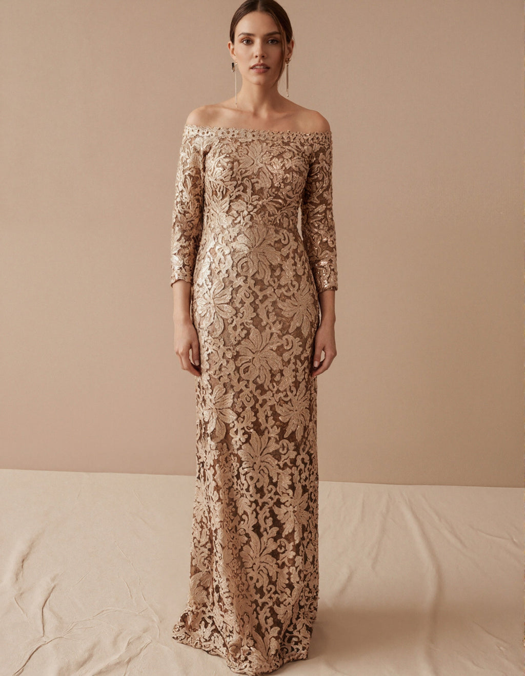 Solid Color Off-Shoulder Sequined Maxi Dress