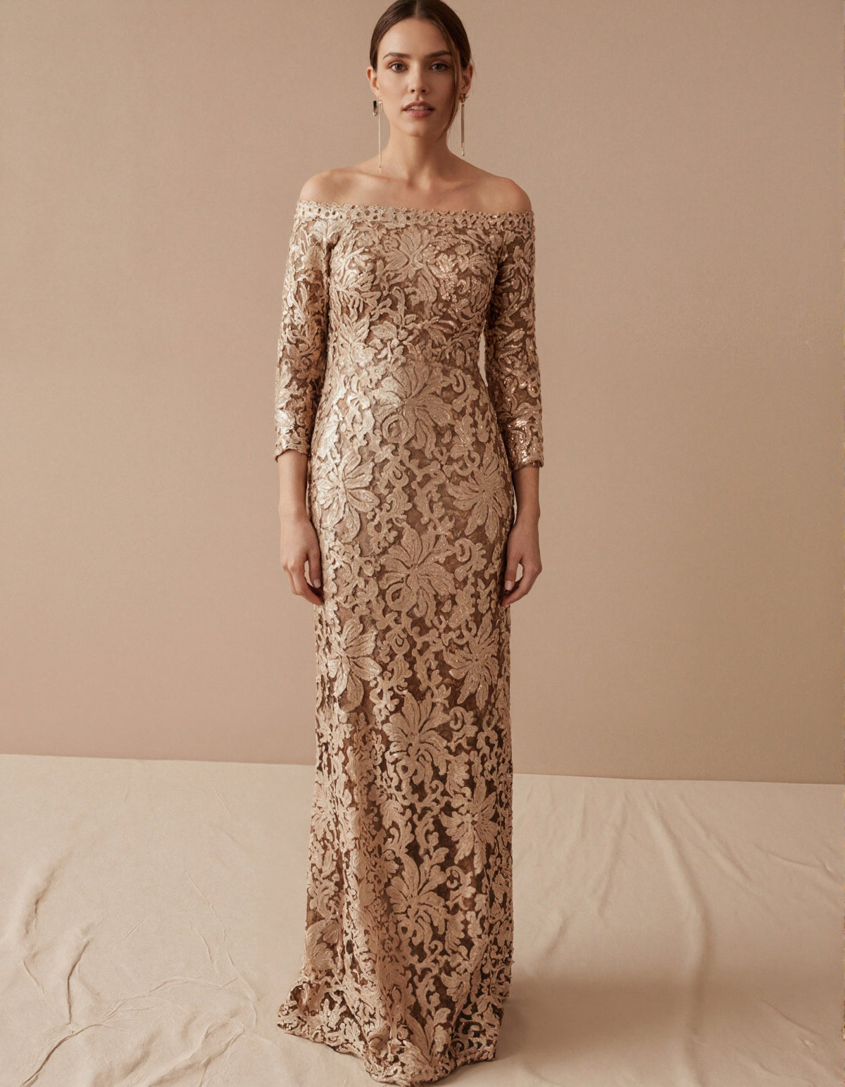 Solid Color Off-Shoulder Sequined Maxi Dress