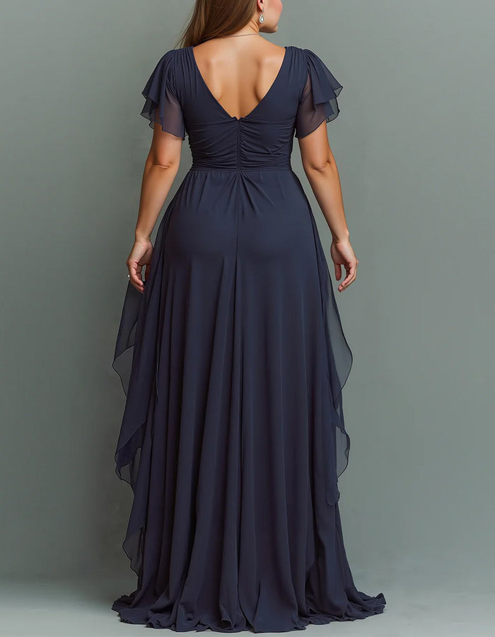 V-Neck Chiffon Maxi Dress with Beaded Waist