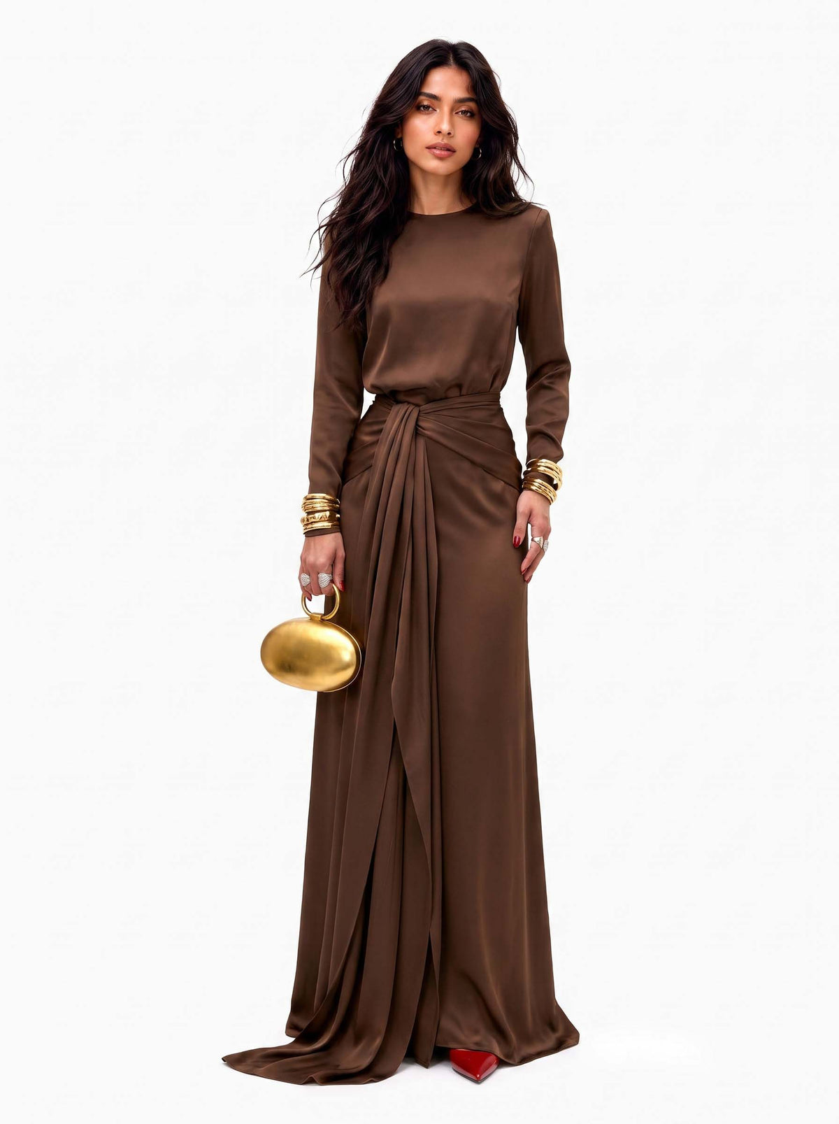 Elegant Maxi Satin Dress with Sophisticated Draping