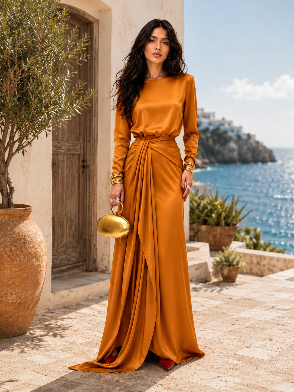 Elegant Maxi Satin Dress with Sophisticated Draping