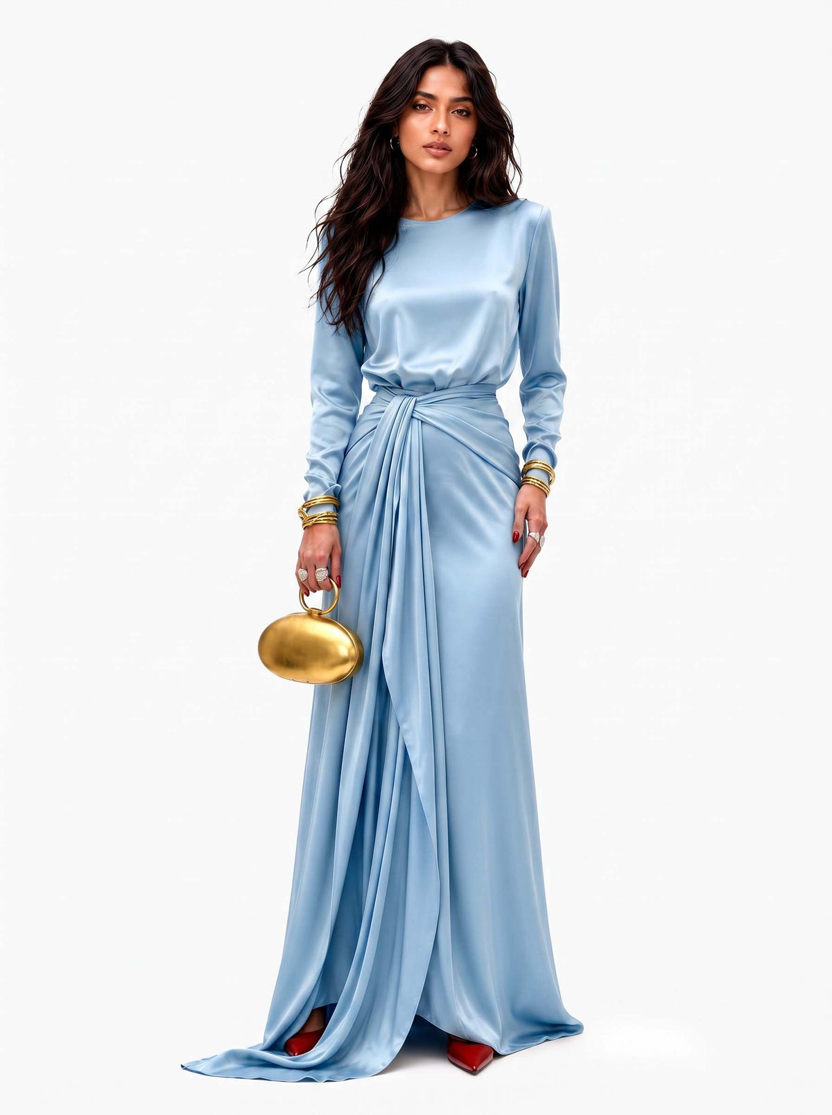 Elegant Maxi Satin Dress with Sophisticated Draping