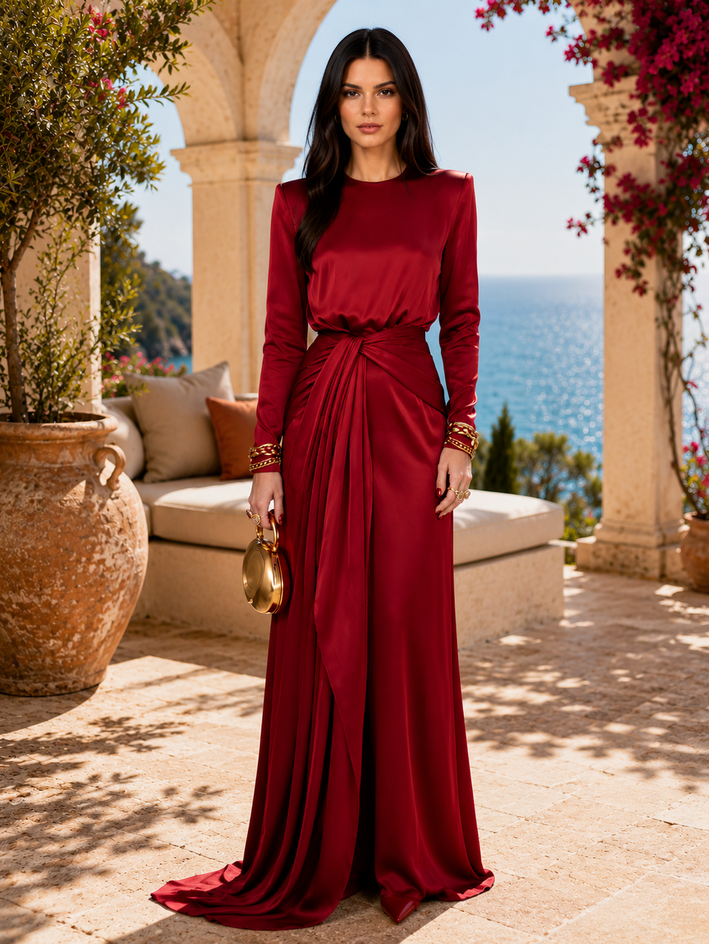 Elegant Maxi Satin Dress with Sophisticated Draping