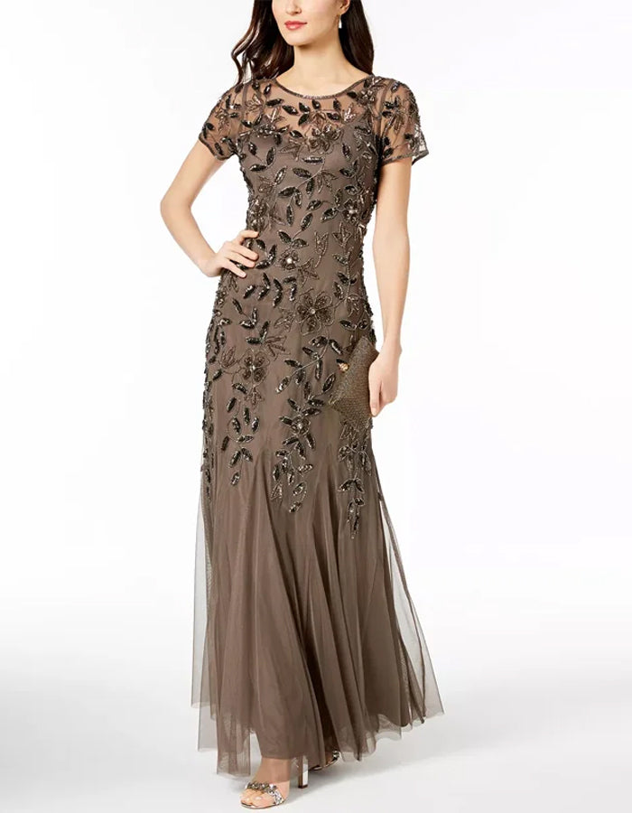 Crew Neck Sequined Maxi Dress