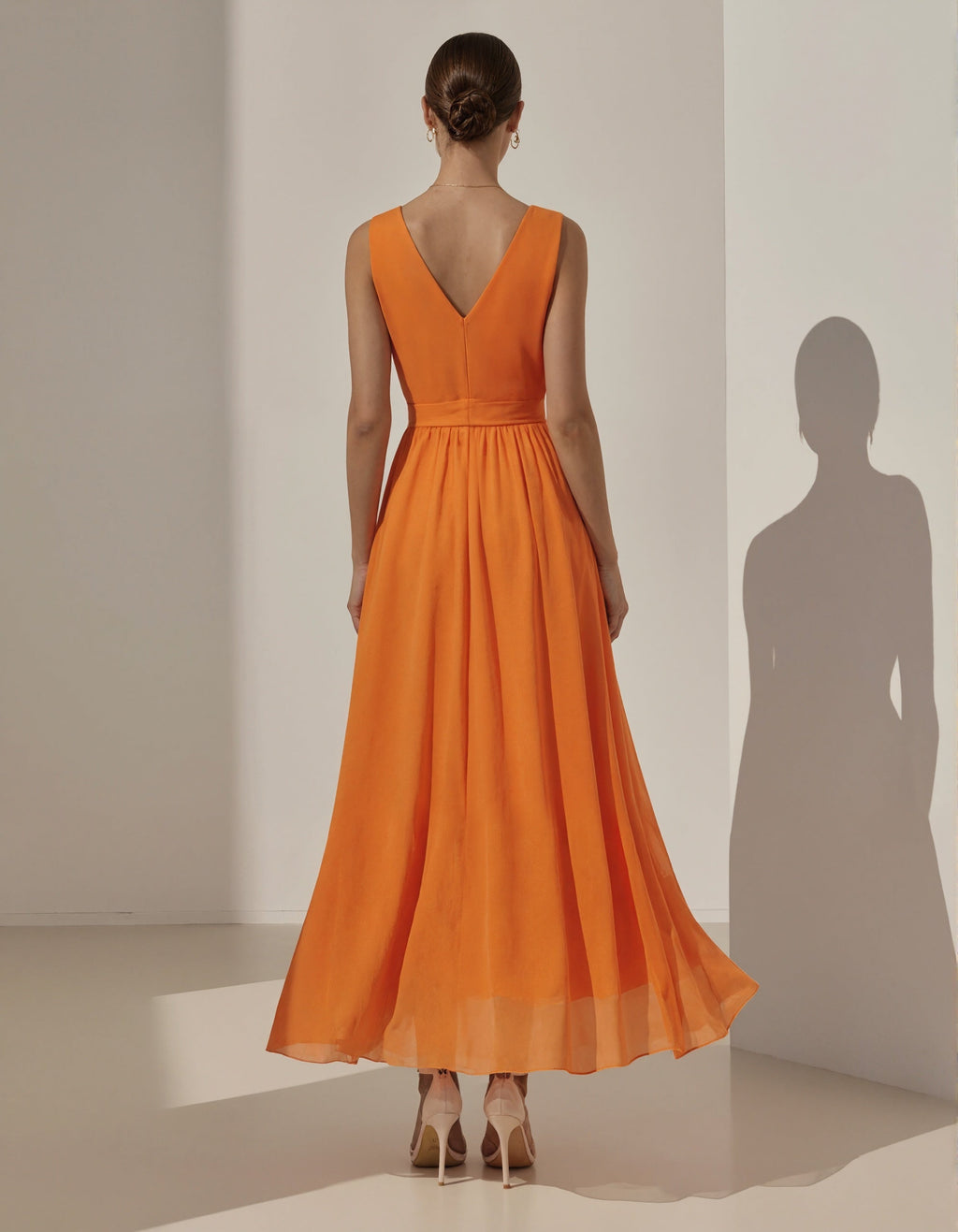 Romantic Pleated Chiffon Midi Dress with Floral Waist