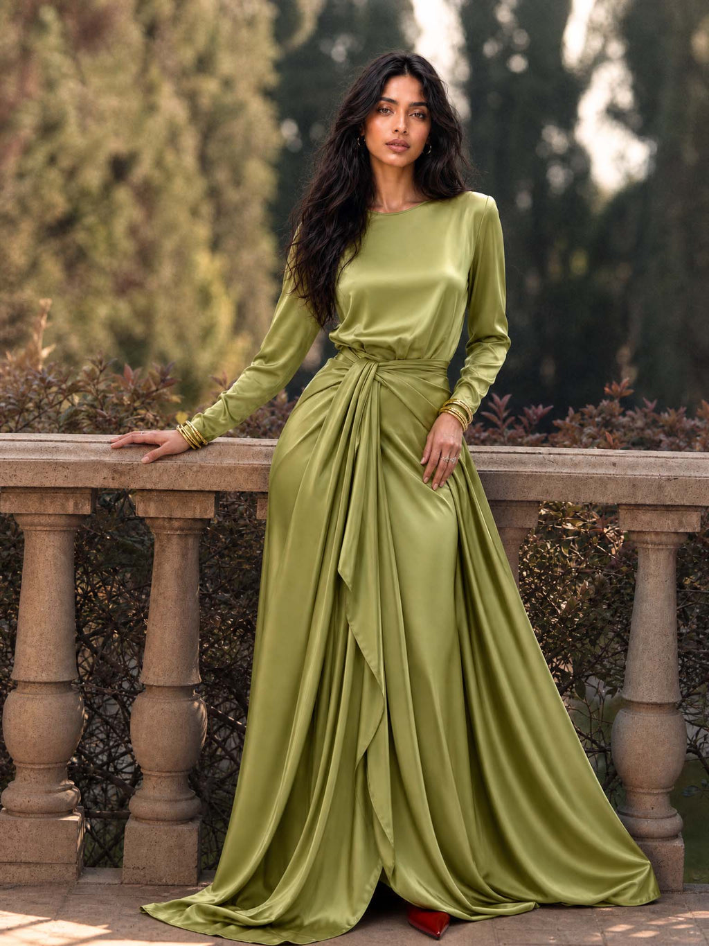 Elegant Maxi Satin Dress with Sophisticated Draping