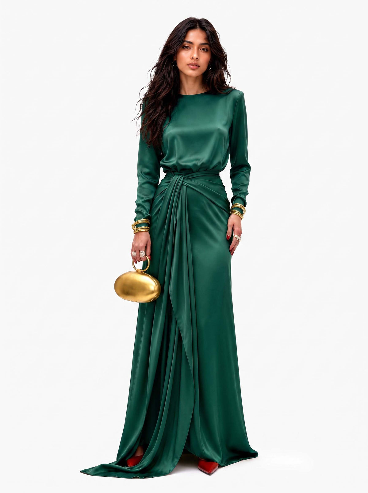 Elegant Maxi Satin Dress with Sophisticated Draping