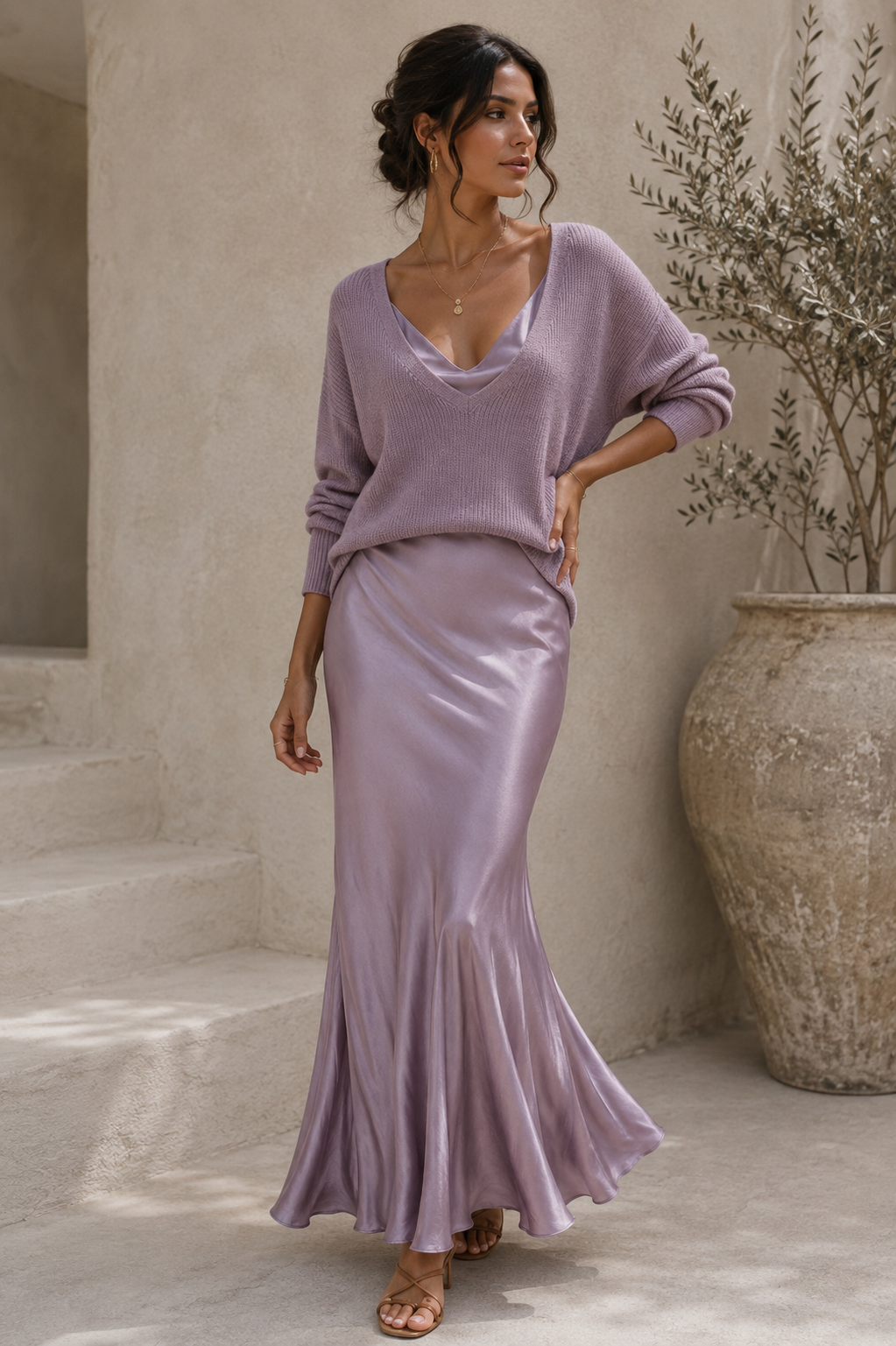 Alma | Elegant Satin Dress with Jersey Fabric