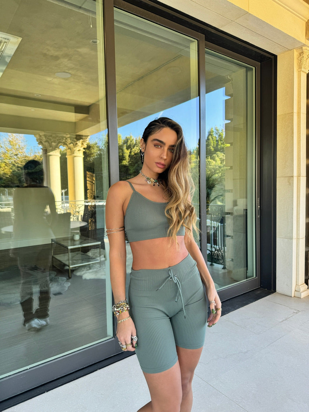Monathic Seamless Ribbed Tie-Waist Shorts