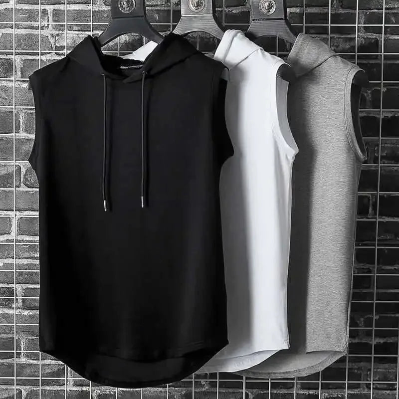 Monathic Men’s Hooded Tank Top, Sleeveless T-Shirt Vest for Gym & Fitness