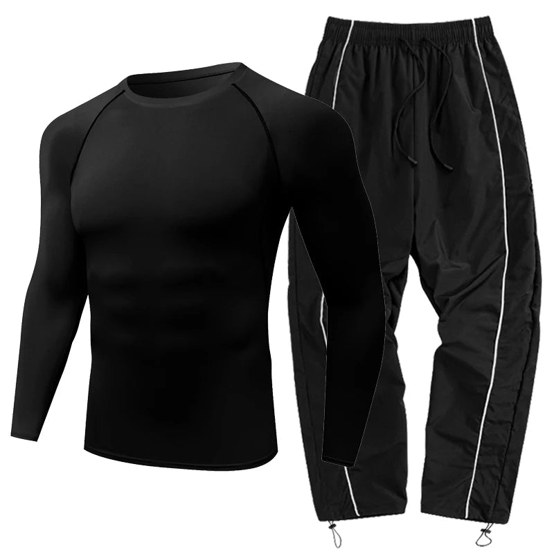 Men's 2-Piece Athletic Set | Compression Shirt & Sweatpants