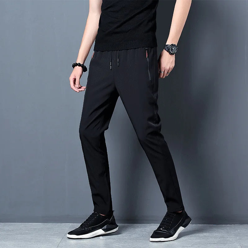Monathic Ice Silk Men's Pants, Thin Elastic Breathable Straight Leg Sweatpants