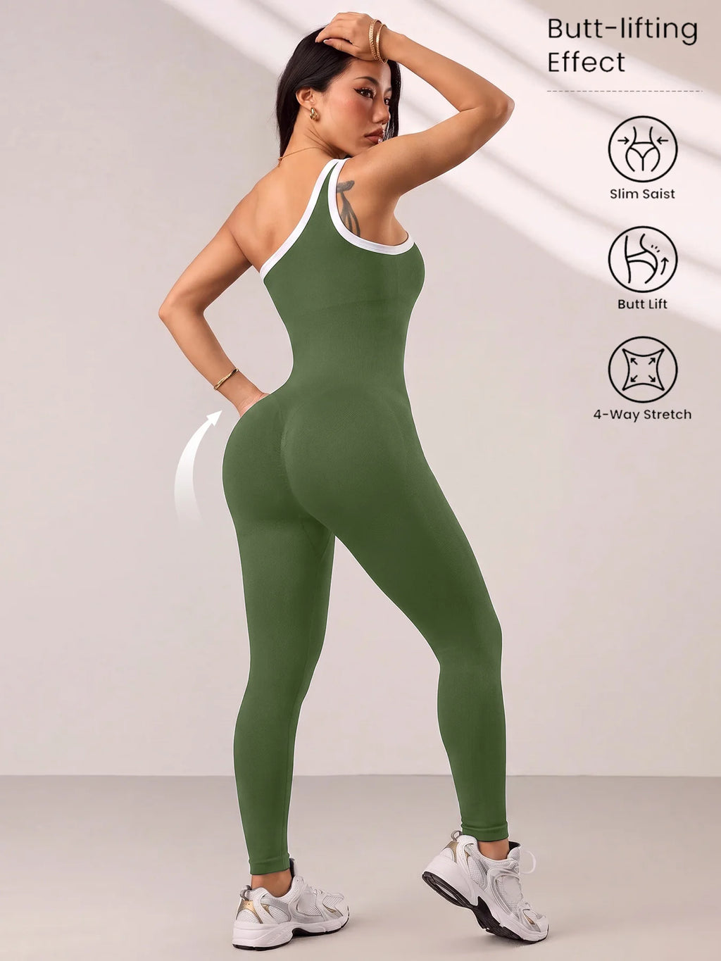Monathic Women's Sculpted One-Piece Yoga Bodysuit with Single Shoulder